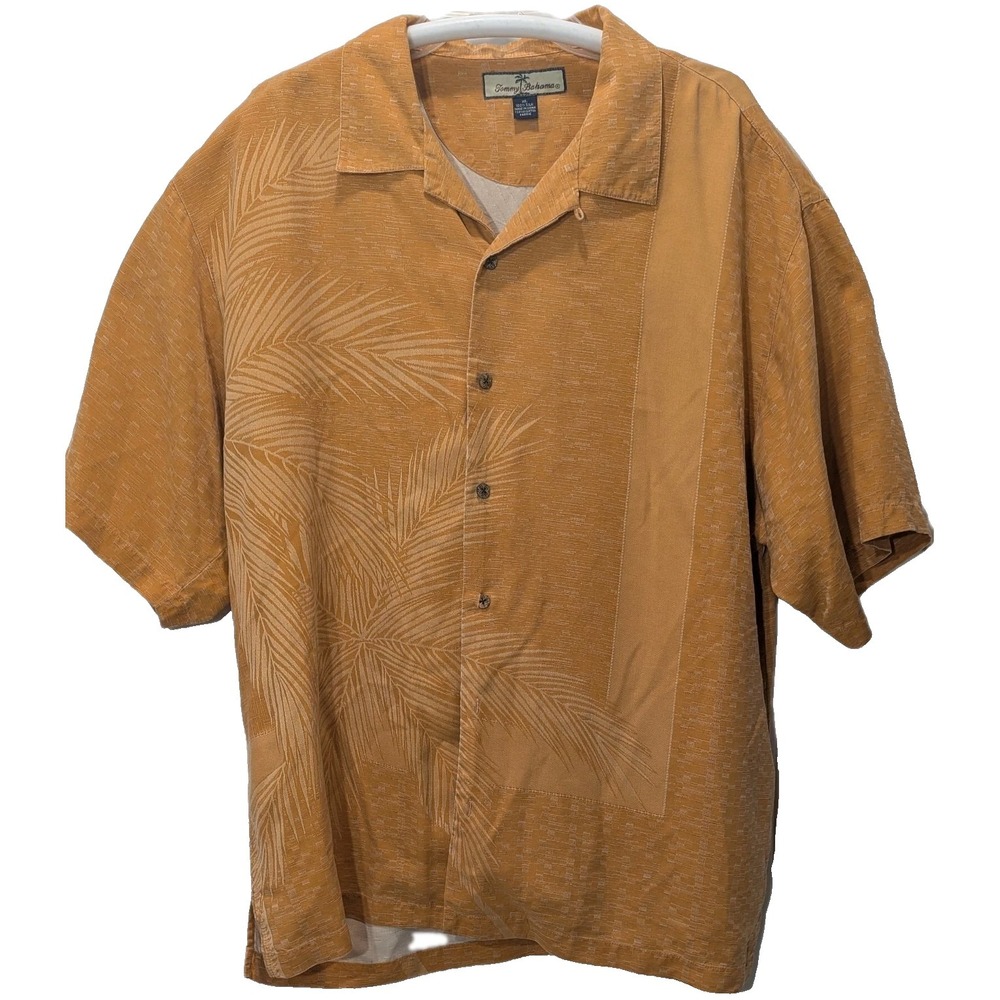 Tommy Bahama  men's shirt XL Orange Button Down 100% Silk Hawaiian